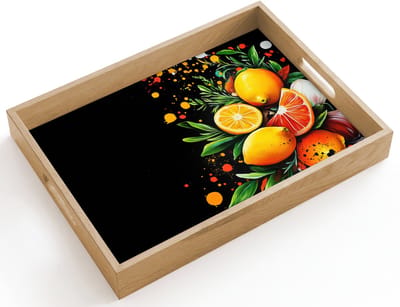 Dienblad hout 40x30 cm - Schootdienblad - Citroenen - Zwart - Kruiden - Graffiti - Verf - Borrelplank rechthoek - Plateau dienbladen
