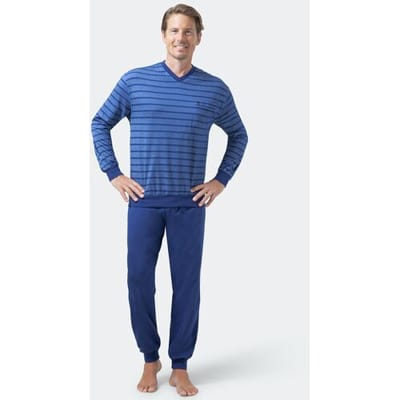 Blauwe heren pyjama strepen Hajo - Blauw - Maat - 56