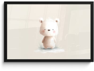 Poster in lijst - Fotolijst 60x40 cm - Posters - Beertje - Sneeuwvlokje - Wit - Pluizig - Posterlijst zwart - Decoratie - Wanddecoratie woonkamer - Muurdecoratie slaapkamer