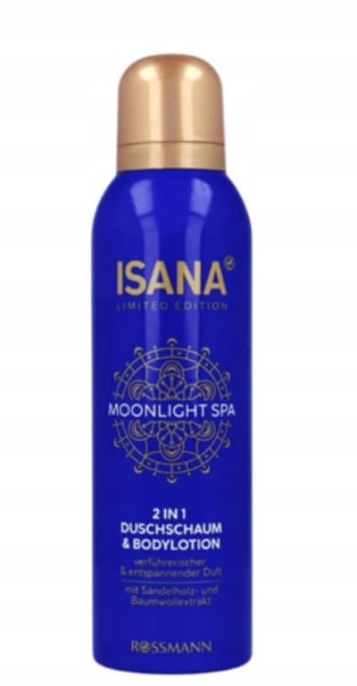 Isana Midnight SPA - 2 in 1 Doucheschuim en Body Lotion | 1x 200 ml - Sandelhout en Katoenextract | Limited Edition 2025