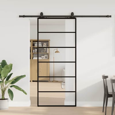 vidaXL - Schuifdeur - met - beslagset - 90x205 - cm - ESG - glas - zwart