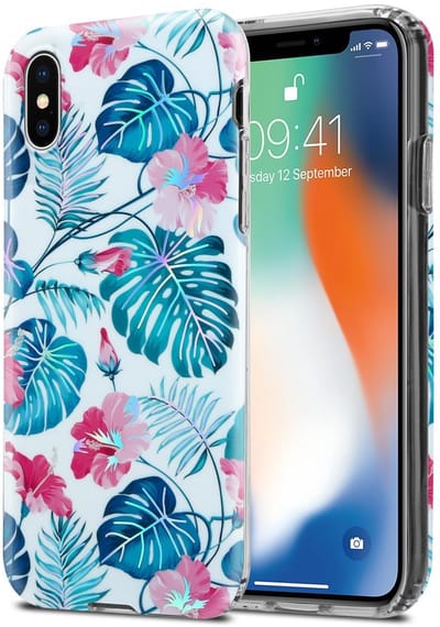 Cadorabo Hoesje geschikt voor Apple iPhone X / XS in SCHILDPAD BLADEN - Beschermhoes gemaakt van TPU siliconen Case Cover met bloemenmotief