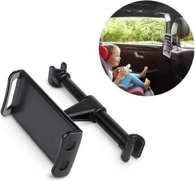 DrPhone A6 PRO - Aluminium Auto Hoofdsteun Houder 360 Graden Draaibaar Achterbank Houder - 4 -11 inch - Zwart