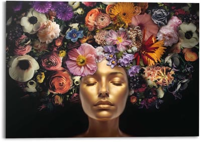 Schilderij Hoofd met bloementooi - 100 x 140 - Hout - REINDERS