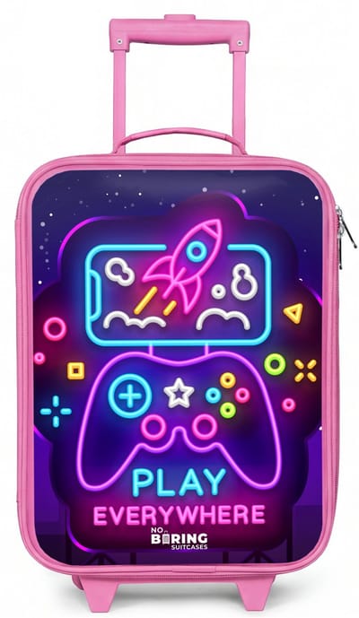 NoBoringSuitcases.com® - Kinderkoffer roze - Kindertrolley meisje - Neonbord met controller - Koffer kind lichtgewicht - Reiskoffer trolley voor kinderen - Koffertje met lichtgevende wieltjes - Rolkoffer