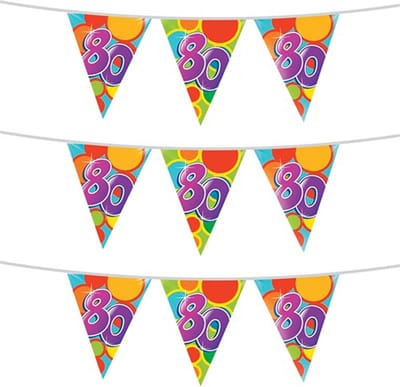 Haza Vlaggetjes 80 jaar - 3x stuks - leeftijd verjaardag - plastic 10m