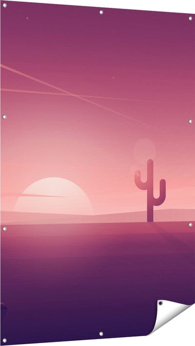 Gards Tuinposter Zonsondergang in de Woestijn met een Cactus - 100x150 cm - Tuindoek - Tuindecoratie - Wanddecoratie buiten - Tuinschilderij