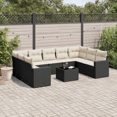 vidaXL - 10-delige - Loungeset - met - kussens - poly - rattan - zwart