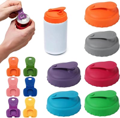 6 stuks siliconen deksels voor blikjes met 6 bijpassende blikopeners, ideaal voor feestjes, kamperen en reizen, eenvoudig in gebruik en herbruikbaar