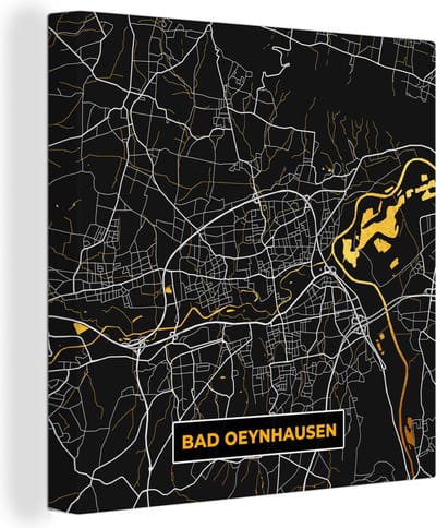 Canvas Schilderij Duitsland – Black and Gold – Bad Oeynhausen – Stadskaart – Kaart – Plattegrond - 20x20 cm - Wanddecoratie