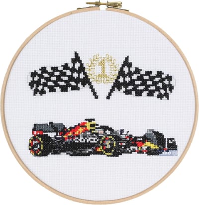 Pako Borduurpakket met telpatroon - Formule 1 race auto - 212.358 voorgesorteerd garen - Aida - 20 cm rond - DIY kit