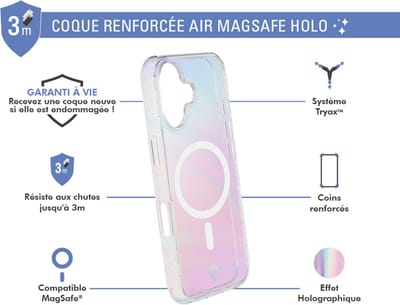 Force Case, Hoesje geschikt voor iPhone 16 - MagSafe AIR Versterkt Tryax System 3m Holografisch Effect, Meerkleurig