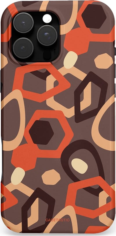 Casetastic hoesje geschikt voor Apple iPhone 16 Pro Max - MagSafe - Dubbellaagse bescherming - Abstracte Retro Vormen - Fashion Case - Donkergrijs Terracotta Taupe