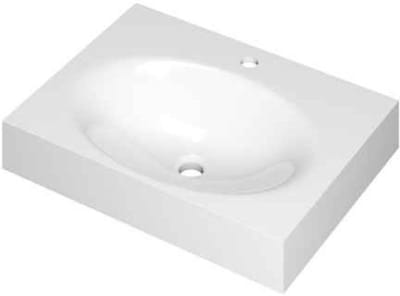 INK Smooth Wastafel Polystone Centraal met 1 Kraangat - 600x450x90 mm - Glans Wit