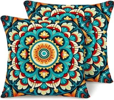 Kussenslopen Set - Kussenhoezen Sierkussen - Bank Decoratie - Dubbelzijdig Bedrukt - 70x70 cm - Blauw Boheems
