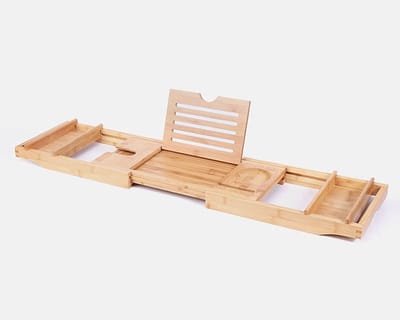Bad Plank van Bamboe Hout Verstelbaar Badrek Houders - Badplank Laptop Uitschuifbaar Lang(71 tot 106 Cm) , Badbrug Geschikt voor Telefoon Tablet Boek – met Wijnglashouder