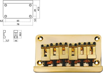 Gitaar brug-staartstuk Boston B-1560-G Stallion 10mm goud
