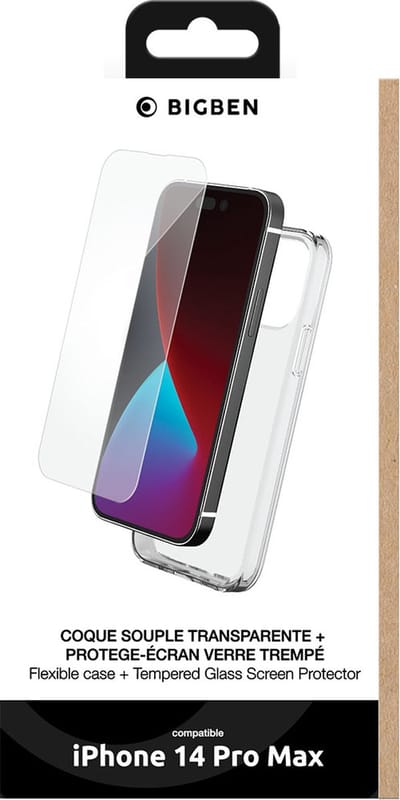 Bigben Connected, Hoesje geschikt voor iPhone 14 Pro Max - TPU met Tempered Glass Screenprotector, Transparant