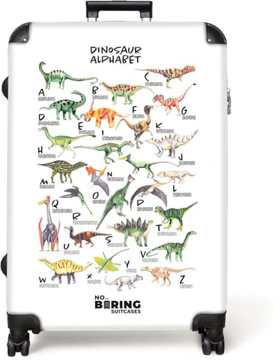 NoBoringSuitcases.com® - Koffer groot - Reiskoffer lichtgewicht - Dino - Alfabet - Letters - Jongens - Kind - Rolkoffer met 4 wielen - Grote trolley XL - 98 liter bagage