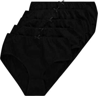 Ulla Popken - Dames - Midislips set van 5 effen - Klassiek zwart - Maat 62+