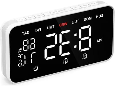 Digitale Wekker - Luide Wekker - Slaapkamer Comfort - Temperatuur Vochtigheid - Groot Display - Wit