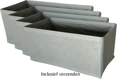 Opbergmanden 4x Grijs - Inclusief verzenden - 29x14x13 cm - Opberger - Opbergmand - Organizer - Opbergbox - Opbergdoos - Lade - Kleding - Kast - Opvouwbaar