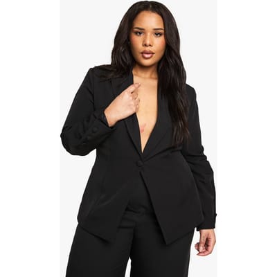 boohoo Dames Plus Geweven Getailleerde Zelfstof Knoopdetail Blazer | Black | Maat: 16