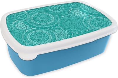 Broodtrommel Blauw - Lunchbox - Brooddoos - Patroon - Zonnebloemen - Mandala - 18x12x6 cm - Kinderen - Jongen