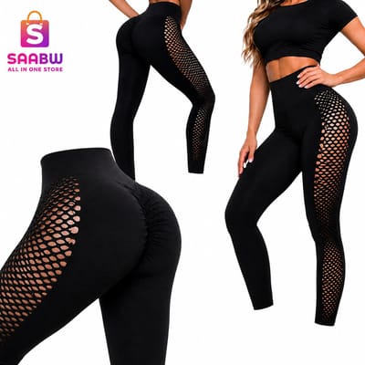 Dames Push Up Legging - Zwart L/XL - High Waist Sportlegging Fitness Yoga Gym - Corrigerende Leggings met Mesh - sportlegging dames - 84626