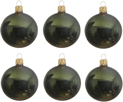 Decoris Kerstballen set - 6x stuks - donker groen - glas - 6 cm - glans - kerstversiering - gouden ophanglintje