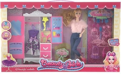modepop Fashionata met garde-robe, kleding kledingkast en accessoires poppenhuismeubels