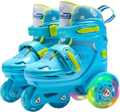 Rolschaatsen Kinderen - Verstelbare skates - Buiten Sporten - Ademende binnenvoering - Maat 31-34 - Lichtblauw