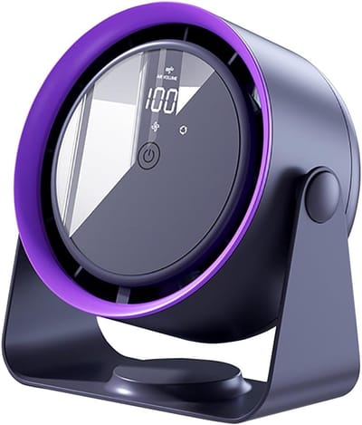 Kleine Ultra Stille Ventilator Met Real-Time LED Elektrisch Scherm, 5 Sterke Snelheden, Draagbare Tafelventilator, Oplaadbare Luchtcirculator Voor Kantoor Reizen, Grijs