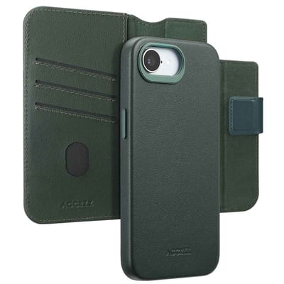 Accezz Hoesje - Geschikt voor Apple iPhone 17e / 16e - Leather Bookcase 2-in-1 geschikt voor MagSafe - Cedar Green