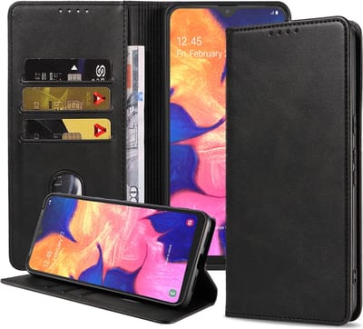 Smartphonica Samsung Galaxy A10 kunstleren hoesje met magnetische sluiting en pashouders book case - zwart geschikt voor Samsung Galaxy A10