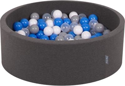 KiddyMoon ballenbad 90x30cm met 200 ballen ∅ 7cm - ballenbad met kleurrijke ballen - voor baby's kinderen rond - donkergrijs: wit blauw transparant