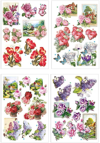 3D vellen, bloemen en vlinders, vel 21x30 cm, 4 vel/ 1 doos