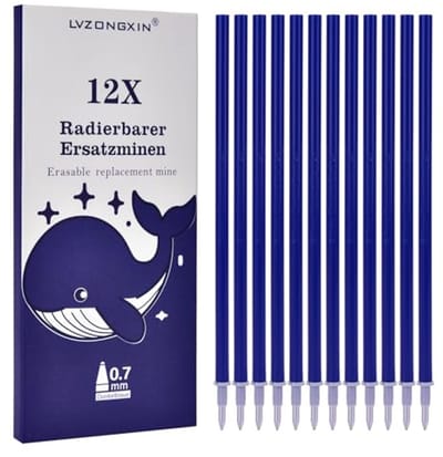 Reservevullingen blauw 0,7 mm - 12 stuks, uitwisbare rollerbalpen