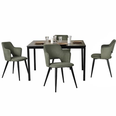 Eetkamerset - 5-delig Uitschuifbare tafel - Zwart en lichtgroen