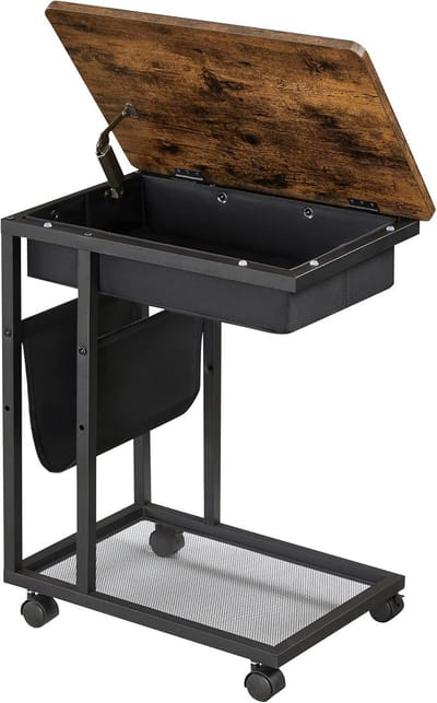 Bijzettafel met wielen - C-vorm tafel - Laptop werkplek - Ruimtebesparend ontwerp - 50 x 35 x 60 cm