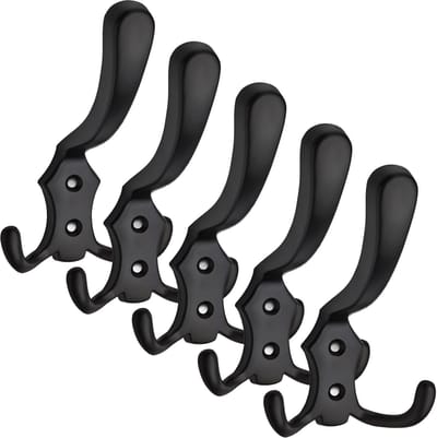 5 x Garderobehaak LENA 123 x 79 x 75 mm BA 20 mm zwart Kledinghaak Wandgarderobe van SO-TECH