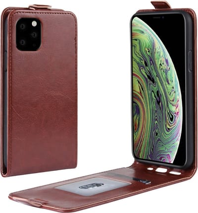 Peachy Verticale Flip kunstleer wallet hoesje geschikt voor iPhone 11 Pro case - Bruin