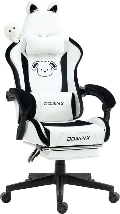 Dowinx Ergonomische – Schattige Hond Editie – Gamingstoel Bureaustoel - Hoge Rugleuning & Lendensteun – PU-leer – Met Voetensteun – Wit