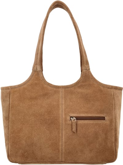 Charm London Sevilla Shopper - Suede - Schoudertas - Ruime Tas - Voor en Achterrits - Dames - Leer - Leren Dames Tas - Donkerzand