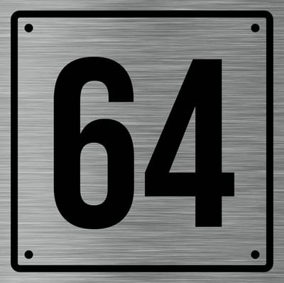 Huisnummerbord 64 - Incl. Schroeven en Pluggen – Acrylaat - 10 x 10 cm - RVS met Zwart