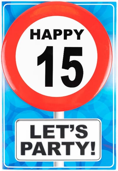 Verjaardagkaart met button | Verkeersbord | Happy 15