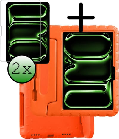 Hoesje Geschikt voor Apple iPad Pro (2024/2025) - 11 inch - Met 2x Screenprotector - Kinderhoes Shockproof Bumper - Kidsproof Case - Tablet Hoes - Kinder Hoes Cover - Oranje