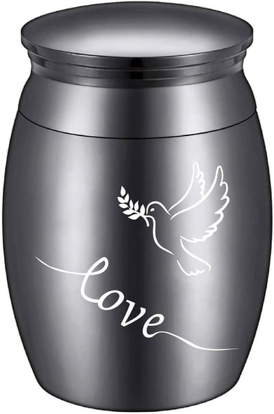 Dailygoods - Mini urn - Aandenken crematie - Roestvrij staal - Klein formaat - As houder - Geschikt voor huisdieren en mensen - Liefde (zwart)