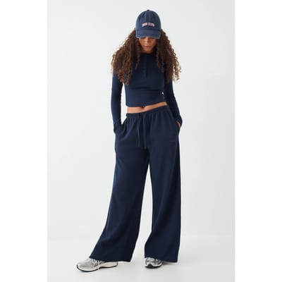 Dames DSGN Studio Geborduurd Ribfluweel Wijde Pijpenbroek | Marineblauw | Maat: XS