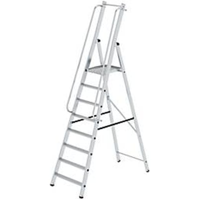Munk platformladder, 8 treden, aluminium, stevige rechthoekige buisbomen, groot platform, voorgemonteerde leuningen, antislip ladderschoenen, 150 kg